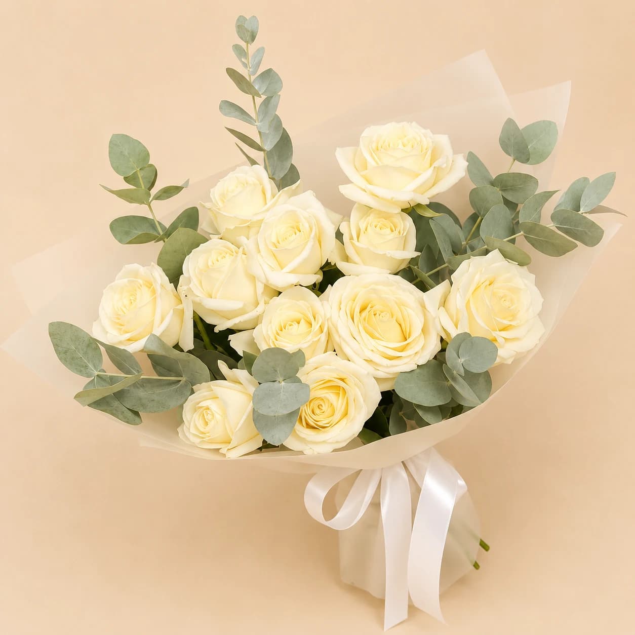 Cream Roses & Eucalyptus