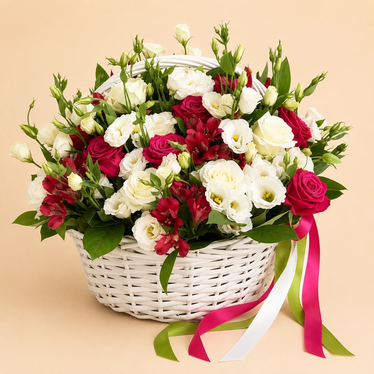 Праздничная корзина (розы, эустома, альстромерия)