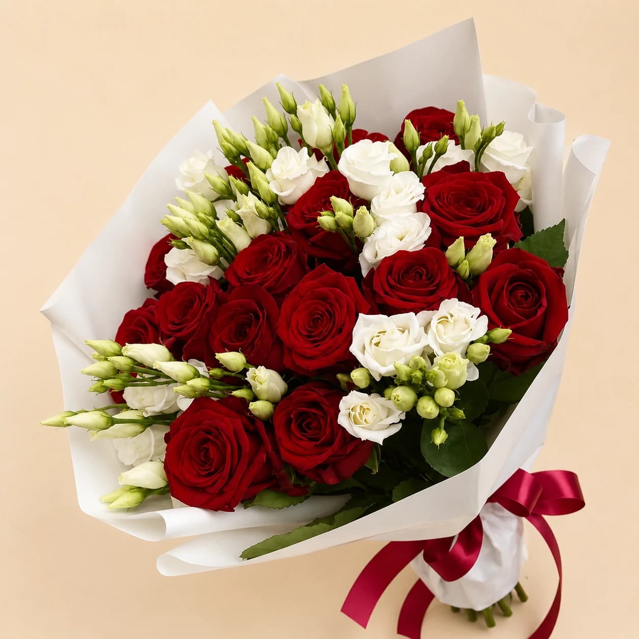 Red Roses & White Eustoma